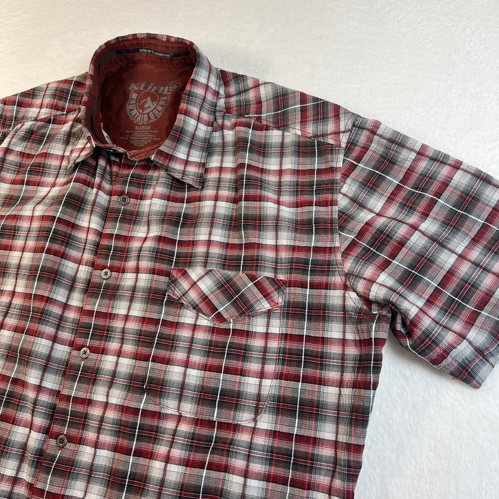 Kuhl Shirt Mens XL Red Plaid Short Sleeve Button Up Outdoor‎ Hiking Stretch